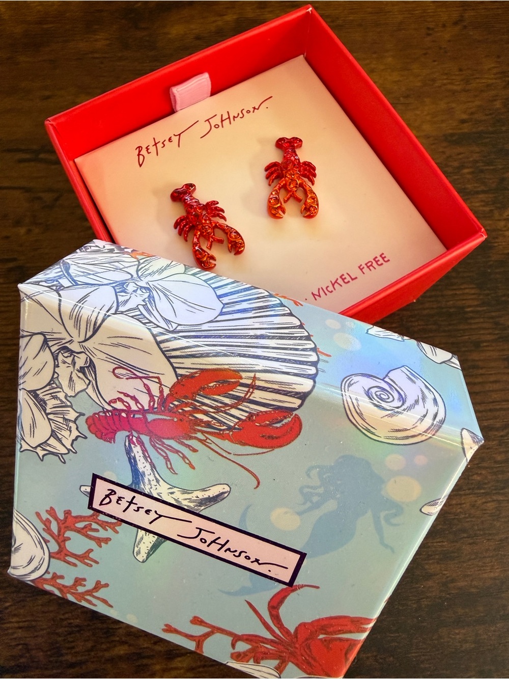 Betsey Johnson Red Lobster Rhinestone Earrings NIB Coastal Jewelry